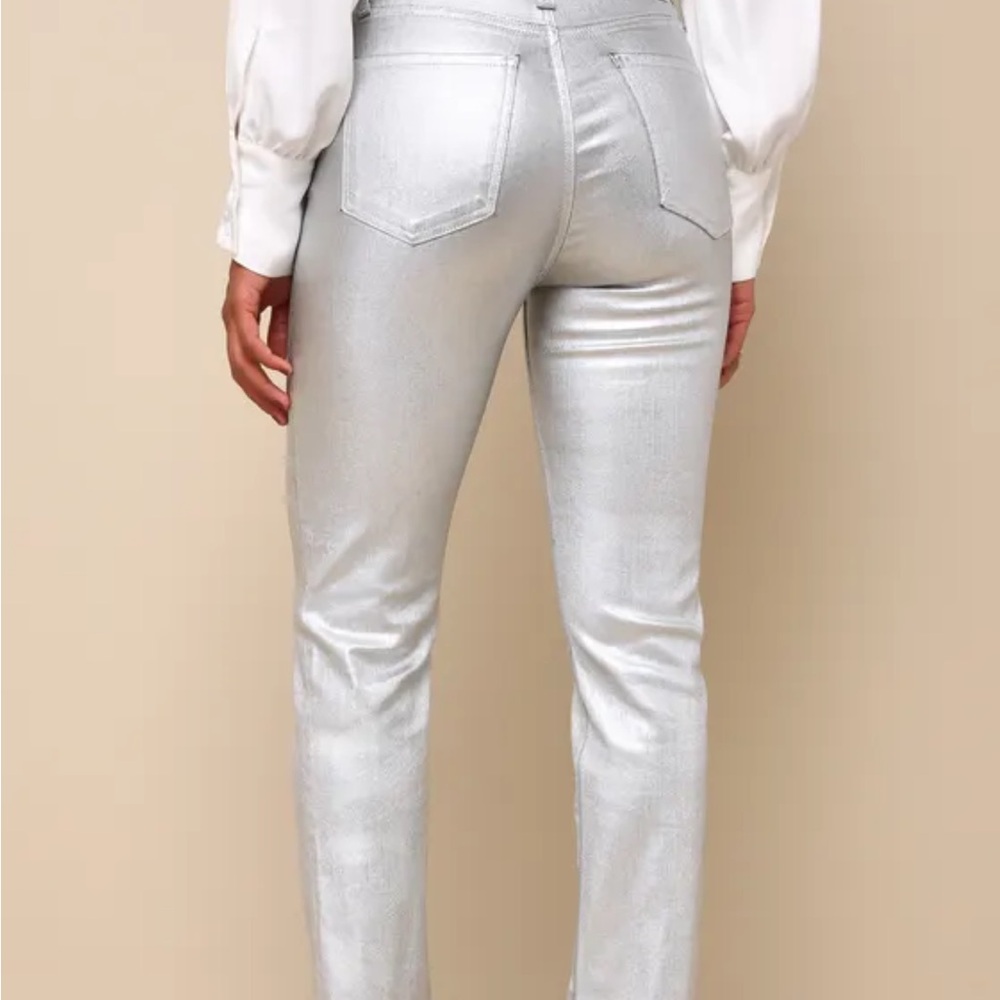 Daze Denim Smarty Pants Silver Coated High-Rise Straight Leg Jeans - Picture 3 of 4